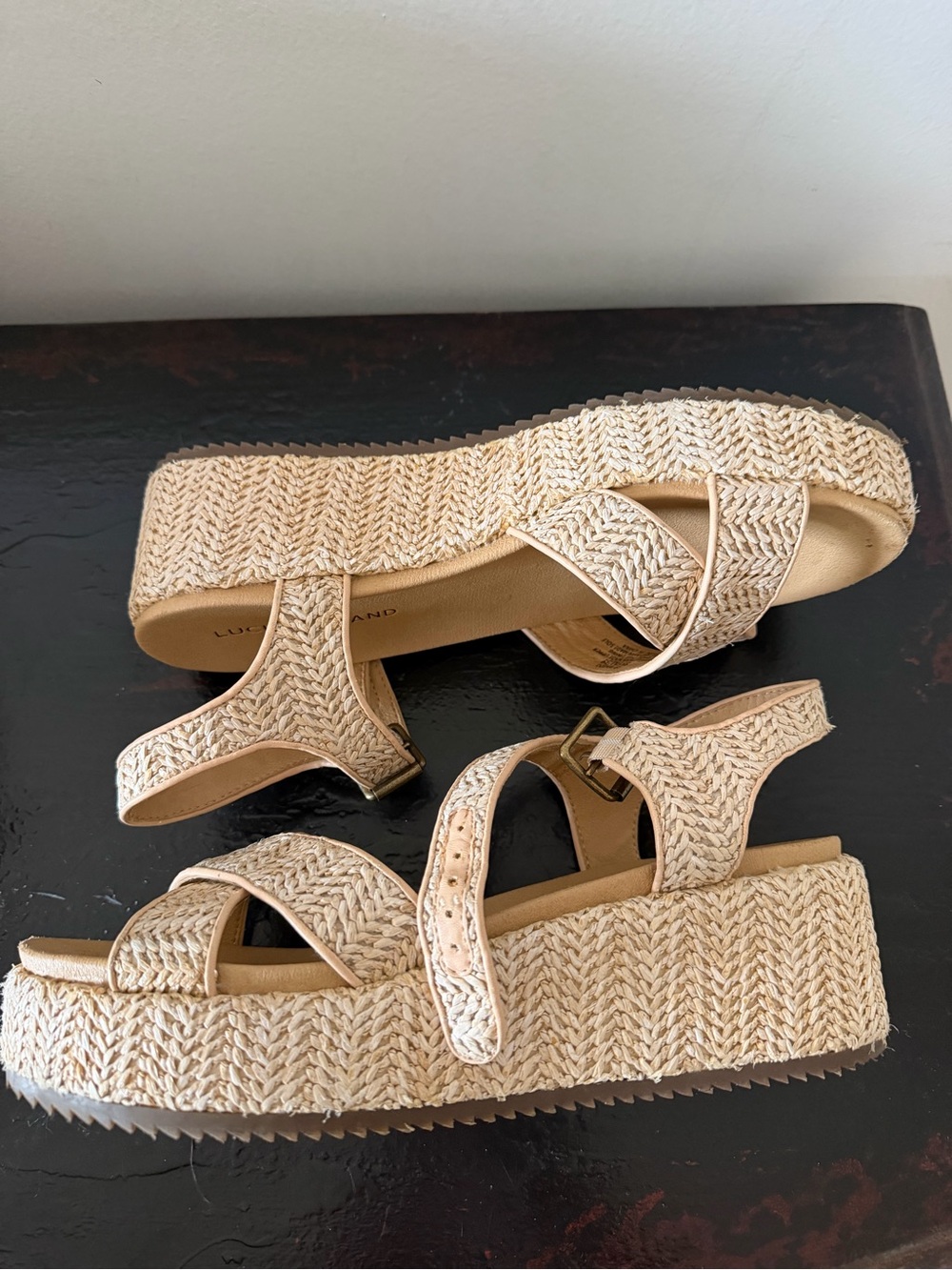 Lucky Brand Woven Beige Platform Sandals